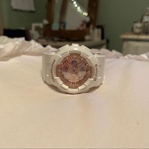 White and Rose gold Baby G shock watch